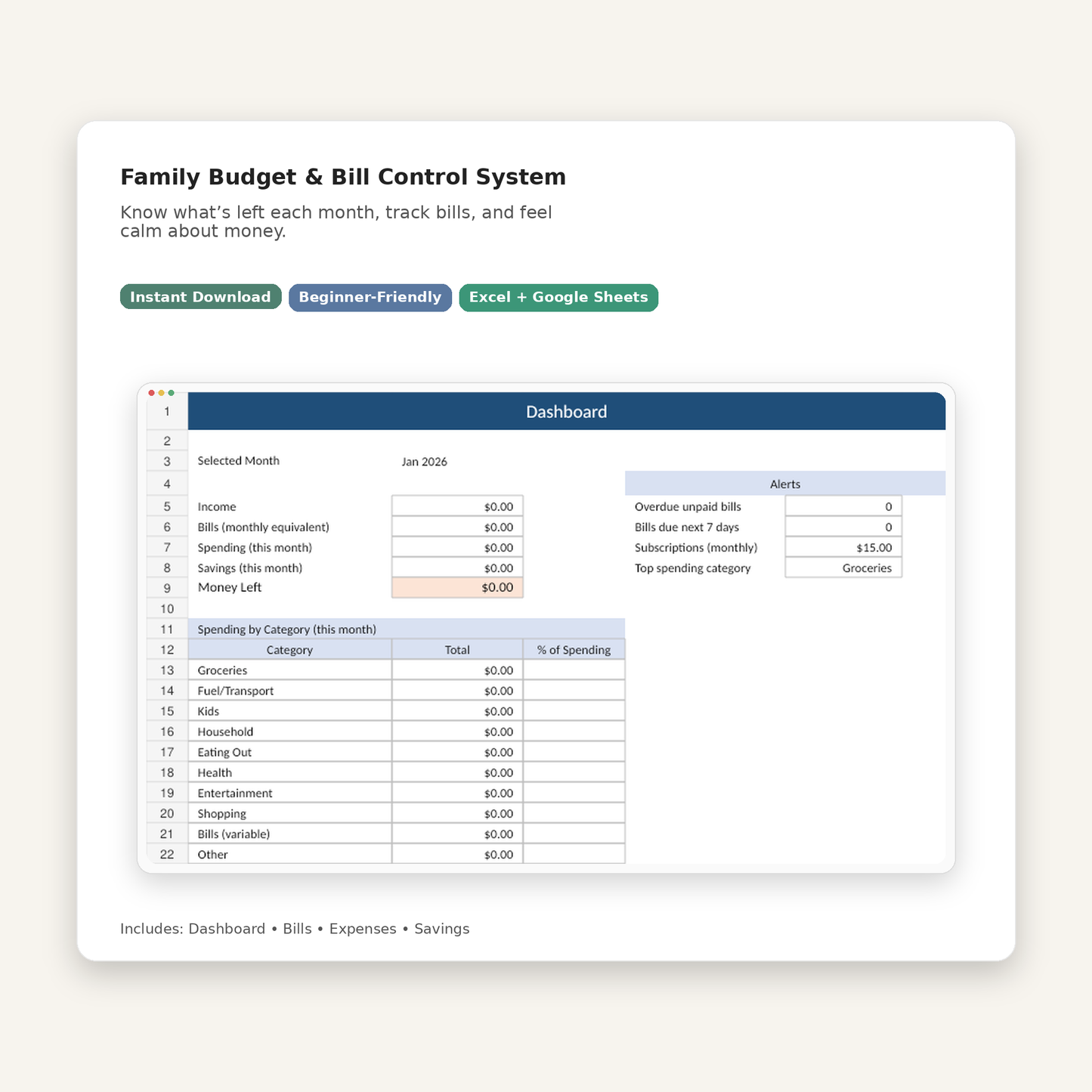 Family Budget Bill Control